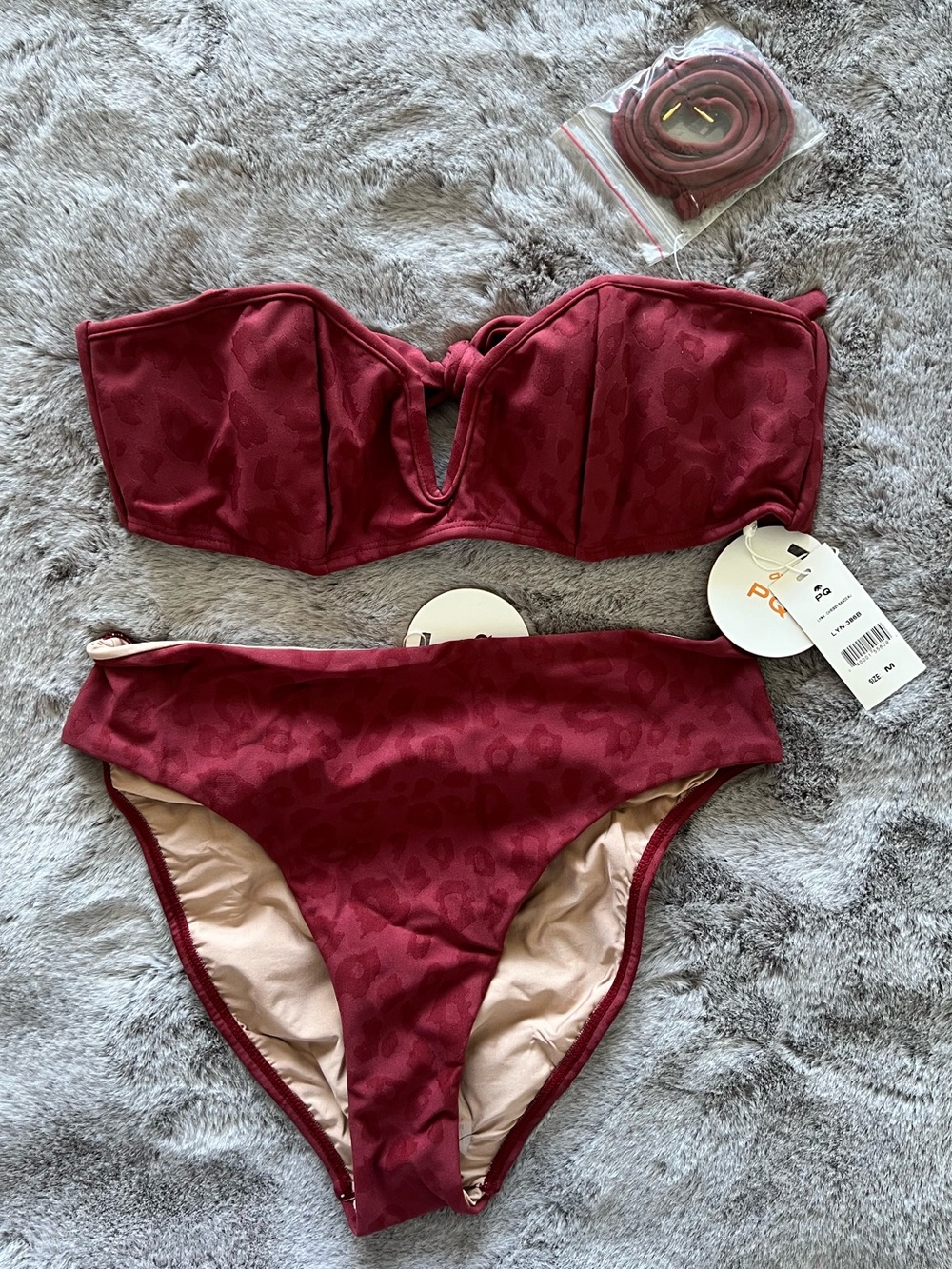 NWT Anthropologie PQ Hillary Leopard Strapless Bikini Burgundy Leopard Print Med - Picture 4 of 9